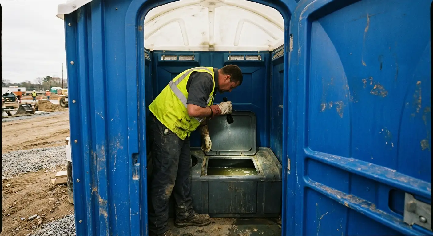 Technician inspecting waste tank levels in Cincinnati, OH